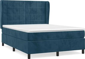 vidaXL sötétkék bársony rugós ágy matraccal 140x190 cm
