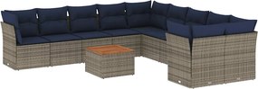 vidaXL 11 részes szürke polyrattan kerti ülőgarnitúra párnákkal