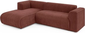 Terrakotta színű kordbársony sarokkanapé (bal oldali-heverő résszel) Merid – Ropez