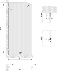 AREZZO design CLEAR walk-in zuhanyfal, bordázott 900x2000