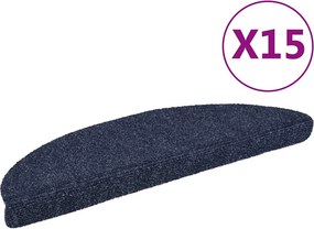 vidaXL 15 db öntapadós lépcsőszőnyeg, kék, félkör alakú, 56 x 17 x 3 cm
