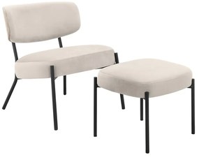 Krémszínű bársony fotel lábtartóval Jerry – Støraa