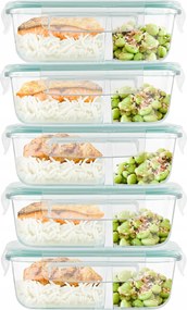 5 Db-os Üveg Tároló Doboz Szett Kétrekeszes Uzsonnás Doboz 600ML