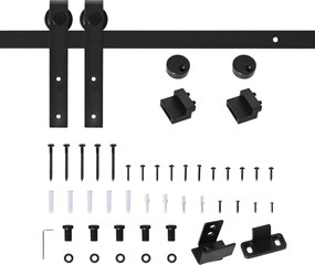 HOMCOM 183 cm Tolóajtó Komplett Készlet Tolóajtó Hardver Készlet Padlóvezetővel, Tolóajtó Sínekkel és Tolóajtó Görgő Rendszerrel Egyszemélyes Fa Tolóa