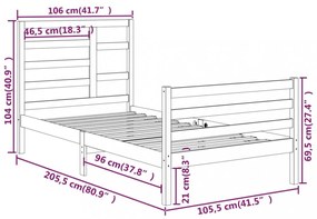 fehér tömör fa ágykeret 104x 200 cm