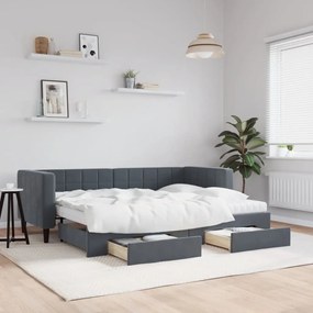 sötétszürke kihúzható bársony heverő fiókkal 80 x 200 cm