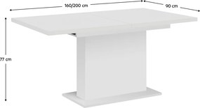 Kihúzható étkezőasztal, fehér, 160-200x90 cm, BOBA