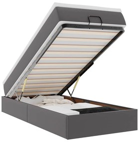 Ottomán ágykeret matraccal Szürke 100x200cm műbőrrel