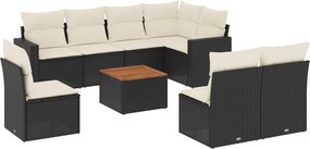 vidaXL 9 részes fekete polyrattan kerti ülőgarnitúra párnákkal