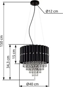 Globo 63149-3 Csillár fém fekete matt, füstszínű/átlátszó K5 kristályok, kábel PVC fekete, ø: 400mm, M: 1500mm, 3x E27 40W 230V izzók nélkül