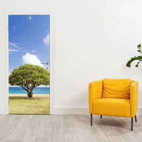 Fotótapéta ajtóra - Strand fával (95x205cm)