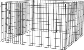 PawHut Kiskutya Játékkerítés 76 cm Magas, 8 Darabos Rács Zárral, DIY Kiskutya Játékkerítés Közepes Kutyák, Tengerimalacok, Nyulak Számára, Fém, Fekete