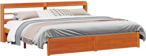 vidaXL Ágykeret fejtámlával Faggyú barna 200 x 200 cm Tömör fenyőfa
