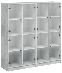 betonszürke szerelt fa könyvespolc ajtókkal 136 x 37 x 142 cm