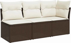 vidaXL 3 személyes barna polyrattan kerti kanapé párnával