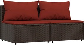 vidaXL 2 db barna polyrattan kerti középső kanapé párnával
