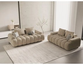 Bézs bársony kanapé 200 cm Linz – Cosmopolitan Design