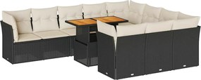 vidaXL 11 részes fekete polyrattan kerti ülőgarnitúra párnákkal