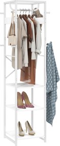 HOMCOM Álló Kabátállvány Polccal és 3 Nyitott Polccal, MDF és Acél Anyagból Előszobába és Hálószobába, 38,5x30x170 cm, Fehér | Aosom