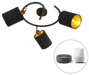 Okos modern mennyezeti lámpa fekete, 3 db WiFi B35 izzóval - Lofty