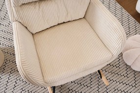 Hintaszék, relaxációs szék, szoptatós fotel kordbársony kárpitozással, krém-bézs színű