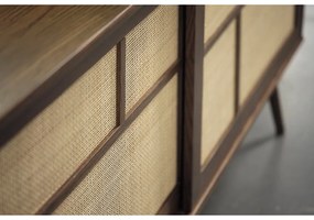 Sötétbarna alacsony komód tolóajtóval, tölgyfa dekorral 180x80 cm Barrali – Unique Furniture