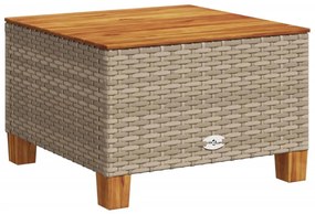 bézs polyrattan és akácfa kerti asztal 55 x 55 x 36 cm