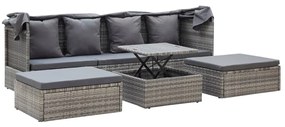 Szürke polyrattan kerti napozóágy tetővel