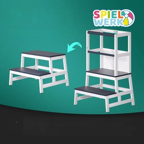 Spielwerk PLAY tanulótorony fenyőfa, 93x56x49cm, fehér/antracit