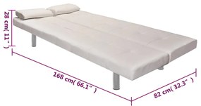 krémfehér műbőr állítható kanapéágy két párnával