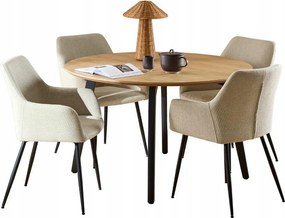 Étkezőgarnitúra kerek asztal 120 cm 4 székkel Lizzy bézs szövet