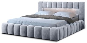 Világosszürke kárpitozott ágyneműtartós franciaágy ágyráccsal 140x200 cm Lamica – ELTAP