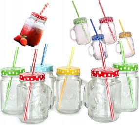 Pohár Befőttes Üveg Szívószállal 450ML 6 Db-os Szett