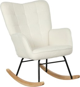 HOMCOM hintaszék — párnázott berber plüss karosszék bükk hintatalpakkal, ergonomikus relax fotel nappaliba és hálószobába, fehér, max. 120 kg | Aosom