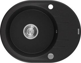 Mexen Kevin egymedencés, csepptálcás gránit mosogató 586 x 458 mm, fekete, króm szifon - 6517581005-77