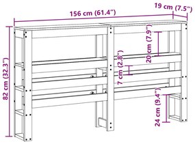 viaszbarna tömör fenyőfa fejtámla polcokkal 150 cm