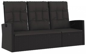 fekete polyrattan dönthető kerti pad párnával 173 cm