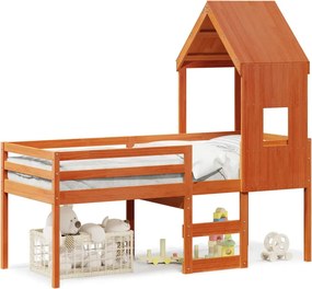 vidaXL viaszbarna tömör fenyőfa magasított ágy tetővel 90 x 200 cm