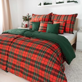 Goldea pamut ágyneműhuzat duo - piros kockás, sötétzöld hátoldal 140 x 220 és 70 x 90 cm