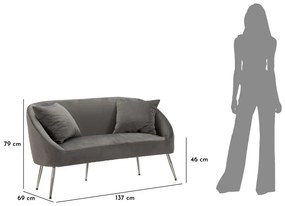 Ezüstös kanapé párnákkal 137x69x79cm