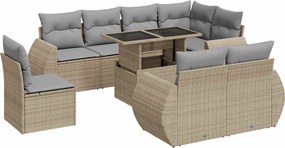 vidaXL 9 részes bézs polyrattan kerti ülőgarnitúra párnákkal