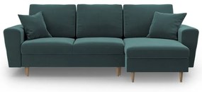 Petróleum színű bársony kinyitható tárolóhelyes sarokkanapé Kyoto – Cosmopolitan Design