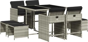 vidaXL 9részes világosszürke polyrattan kerti étkezőgarnitúra párnával