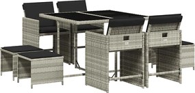 vidaXL 9részes világosszürke polyrattan kerti étkezőgarnitúra párnával
