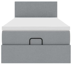 világosszürke szövet ottomán ágy matraccal &amp; LED-ek 80x200cm