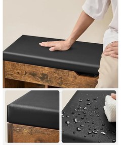 Cipőtároló pad, párnázott ülőfelülettel, 100x30x44 cm, rusztikus barna