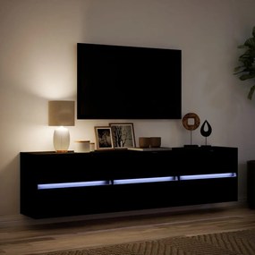 fekete falra szerelhető TV-szekrény LED-del 180 x 31 x 45 cm