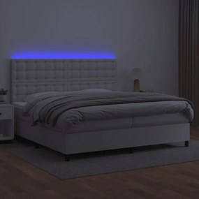 fehér műbőr rugós ágy matraccal és LED-del 200x200 cm