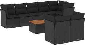 vidaXL 9 részes fekete polyrattan kerti ülőgarnitúra párnákkal