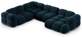 Sötétkék bársony sarokkanapé (bal oldali-U alakú) Loretto – Cosmopolitan Design